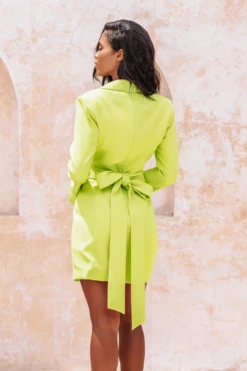 RORY Interlocking Panel Bow Back Blazer Dress In Chartreuse -Lavish Alice 18D