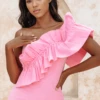 ALICIA Statement Ruffle Midi Dress In Bubblegum Pink -Lavish Alice 34c