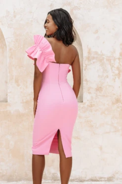 ALICIA Statement Ruffle Midi Dress In Bubblegum Pink -Lavish Alice 34d