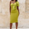 ELSIE Twist Front One Shoulder In Olive Green -Lavish Alice 54