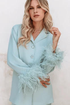 TILLY Feather Trim Satin Pyjama In Sage -Lavish Alice 60d