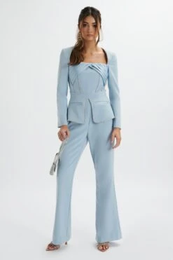JESSIE Diamante Trim Tailored Jumpsuit In Pastel Blue -Lavish Alice 6122
