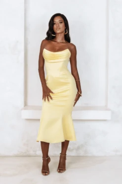 LUCIA Cowl Corset Satin Midi Dress In Yellow