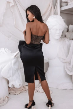 ALEXANDRIA Extreme Bow Corset Detail Satin Midi Dress In Black -Lavish Alice ALEXANDRIA 2