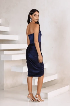ARIEL Strapless Corset Draped Midi Dress In Navy 10 ARIEL Strapless Corset Draped Midi Dress In Navy -Lavish Alice Ariel4