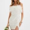 ORELIA Embellished Mini Dress With Feather Trim In White 2 ORELIA Embellished Mini Dress With Feather Trim In White -Lavish Alice BR 27101 WHT 10874