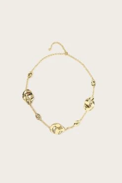 KARIA Hammered Effect Oval Charm Gold Necklace