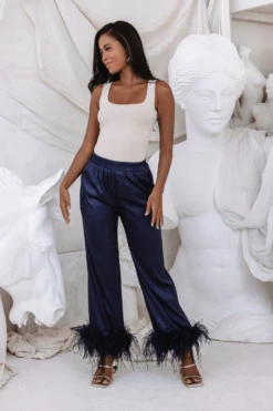 HELEN Feather Trim Satin Jacquard Pyjama In Navy -Lavish Alice HELEN 7