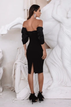 JASMINE Voluminous Bardot Sleeve Midi Dress In Black -Lavish Alice JASMINE 3