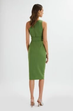 BRIELLE Obi Belt Halterneck Midi Dress In Green -Lavish Alice LA 152DS21C GRN 5000