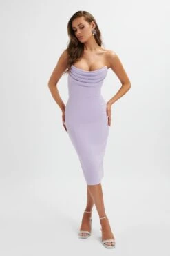 ELLA Pleated Cowl Bandeau Midi Dress In Lilac -Lavish Alice LA 181DS10A PUR 0227