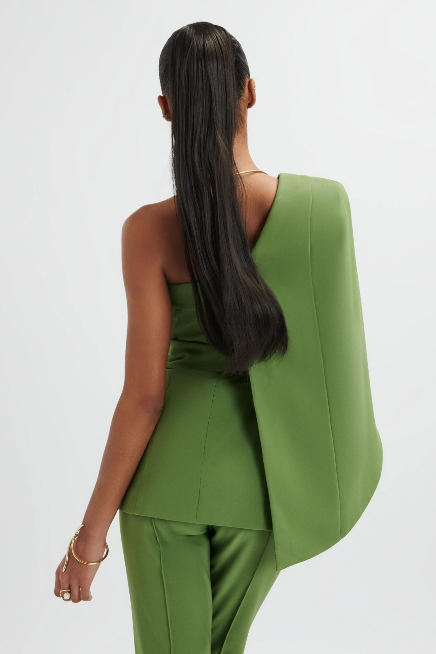 JUNO Obi Belted Asymmetric Cape Blazer In Green 5 JUNO Obi Belted Asymmetric Cape Blazer In Green - Image 3
