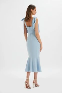 KAMILA Tie Strap Micro Button Midi Dress In Deep Corn Flower Blue -Lavish Alice LA 213DS24A BLU 7430