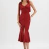 KAMILA Tie Strap Micro Button Satin Midi Dress In Burgundy -Lavish Alice LA 213DS24G BRG 5334
