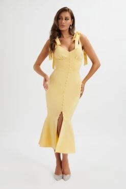 KAMILA Tie Strap Micro Button Longline Midi Dress In Pastel Yellow 8 KAMILA Tie Strap Micro Button Longline Midi Dress In Pastel Yellow -Lavish Alice LA 213DS24J YEL 1881