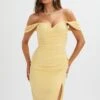 JULIA Pleated Bardot Midi Dress In Yellow -Lavish Alice LA 213DS56A YEL 1994