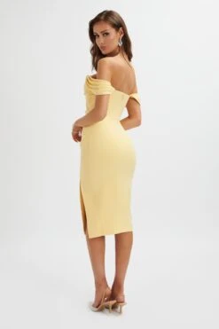 JULIA Pleated Bardot Midi Dress In Yellow -Lavish Alice LA 213DS56A YEL 2015