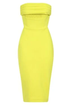 NYLAH Ponte Pleated Bandeau Midi Dress In Lime -Lavish Alice LA 222DS15 YLL 1