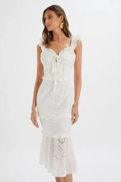 SOFI Broderie Anglais Ruffle Fishtail Midaxi In White