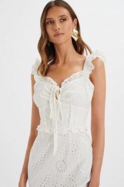SOFI Broderie Anglais Ruffle Fishtail Midaxi In White -Lavish Alice LA 222DS24 WHT 1659