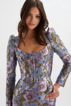 LENNON Jaquard Corset Wrap Mini Dress In Blue Purple -Lavish Alice LA 231DS04B PBL 7357