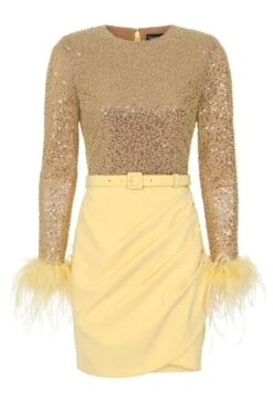 ANNIE Beaded Sequin Mini Dress In Yellow -Lavish Alice LA 231DS08A 5