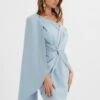 LAILA Twist Front One Shoulder Cape Mini Dress In Blue 1 LAILA Twist Front One Shoulder Cape Mini Dress In Blue -Lavish Alice LA 241DS10 BLU 7152