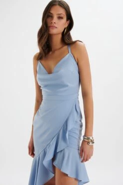 SAWYER Cross Back Cowl Neck Midi Dress In Corn Flower -Lavish Alice LA 241DS16 BLU 6739