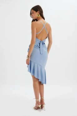 SAWYER Cross Back Cowl Neck Midi Dress In Corn Flower -Lavish Alice LA 241DS16 BLU 6754