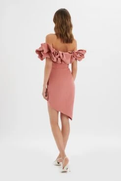 LILLY Extreme Ruffle Bardot Midi Dress In Rose Pink -Lavish Alice LA 241DS20 PNK 6555