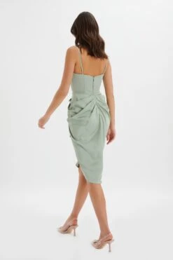 SELAH Asymmetric Cowl Neck Draped Midi Dress In Sage -Lavish Alice LA 241DS23 GRN 5990