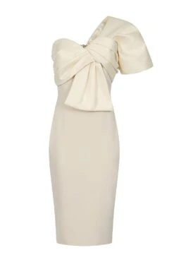 ELSIE Twist Front One Shoulder Midi Dress In Sand -Lavish Alice LA 241DS24 BEI 1