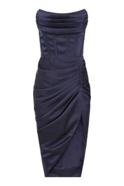 ARIEL Strapless Corset Draped Midi Dress In Navy 11 ARIEL Strapless Corset Draped Midi Dress In Navy -Lavish Alice LA 241DS28 NVY 1