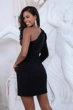 RAQUEL Embellished Hand Beaded Luxury Blazer Mini Dress In Black -Lavish Alice LA 242DS01A BLK2