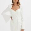 REBECCAH Flared Sleeve Blazer Mini Dress In White