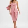 ATHENA Off Shoulder Bow Detail Midi Dress In Powder Pink -Lavish Alice LA 242DS15 PNK 6068