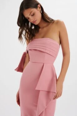 ATHENA Off Shoulder Bow Detail Midi Dress In Powder Pink -Lavish Alice LA 242DS15 PNK 6121