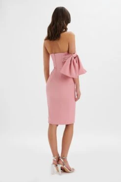 ATHENA Off Shoulder Bow Detail Midi Dress In Powder Pink -Lavish Alice LA 242DS15 PNK 6137
