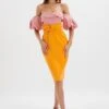 ELIZA Colour Block Twisted Midi Dress In Pink & Papaya -Lavish Alice LA 242DS18 ORN 5860