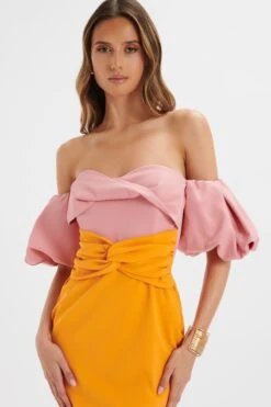 ELIZA Colour Block Twisted Midi Dress In Pink & Papaya 8 ELIZA Colour Block Twisted Midi Dress In Pink & Papaya -Lavish Alice LA 242DS18 ORN 5909