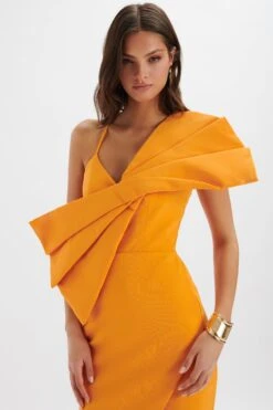 ESTHER Bow Detail Wrap Skirt Midi Dress In Orange -Lavish Alice LA 242DS21 ORN 5516