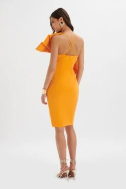 ESTHER Bow Detail Wrap Skirt Midi Dress In Orange -Lavish Alice LA 242DS21 ORN 5531