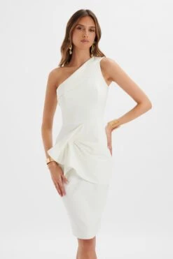 BILLIE One Shoulder Midi Dress In White -Lavish Alice LA 242DS23 WHT 5741