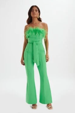 LUCINDA Feather Bandeau Fit And Flare Jumpsuit In Apple Green -Lavish Alice LA 242JS36 GRN 4373