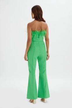 LUCINDA Feather Bandeau Fit And Flare Jumpsuit In Apple Green -Lavish Alice LA 242JS36 GRN 4435
