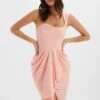 LUCIANA Curved One Shoulder Midi Dress In Coral Satin -Lavish Alice LA 243DS31 ORN 5818