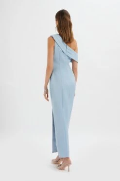 JOANNA Bonded Satin Pleated Maxi Dress In Dusty Blue -Lavish Alice LA 244BR03 BLU 9926