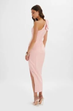 CECELIA Satin Bow Shoulder Wrap Dress In Dusty Pink -Lavish Alice LA 244BR04 PNK 9864