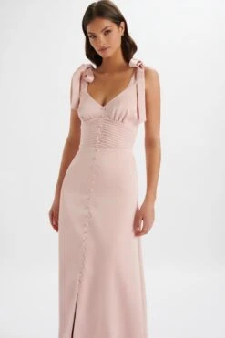 REVE Satin Tie Shoulder Maxi Dress In Pink -Lavish Alice LA 244BR05 PNK 9458