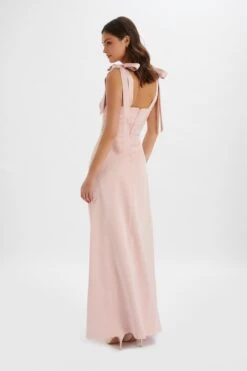 REVE Satin Tie Shoulder Maxi Dress In Pink -Lavish Alice LA 244BR05 PNK 9474
